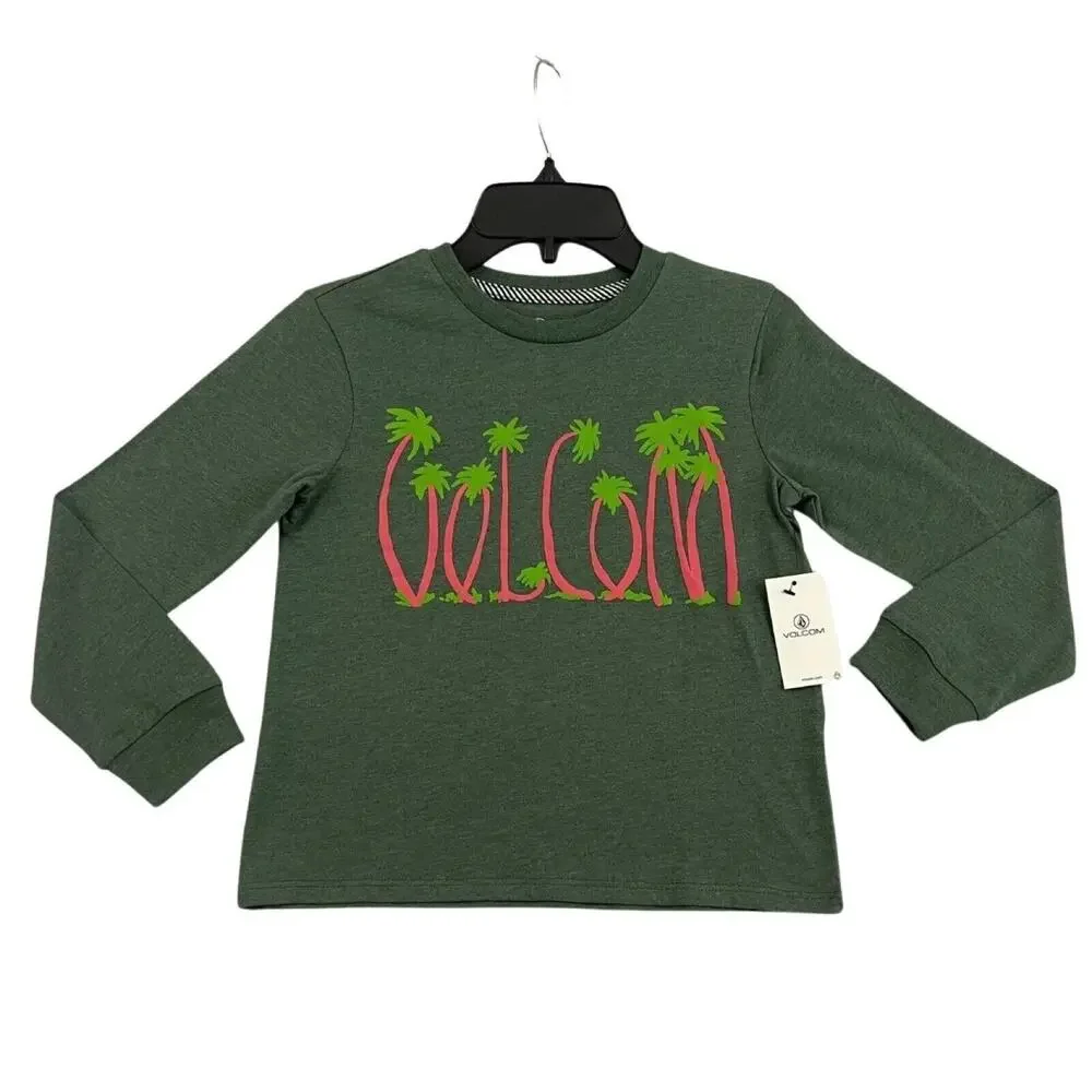 Volcom Girls Medium 8/10 Green Long Sleeve Shirt Palm Tree Logo NWT Casual - Picture 8 of 9